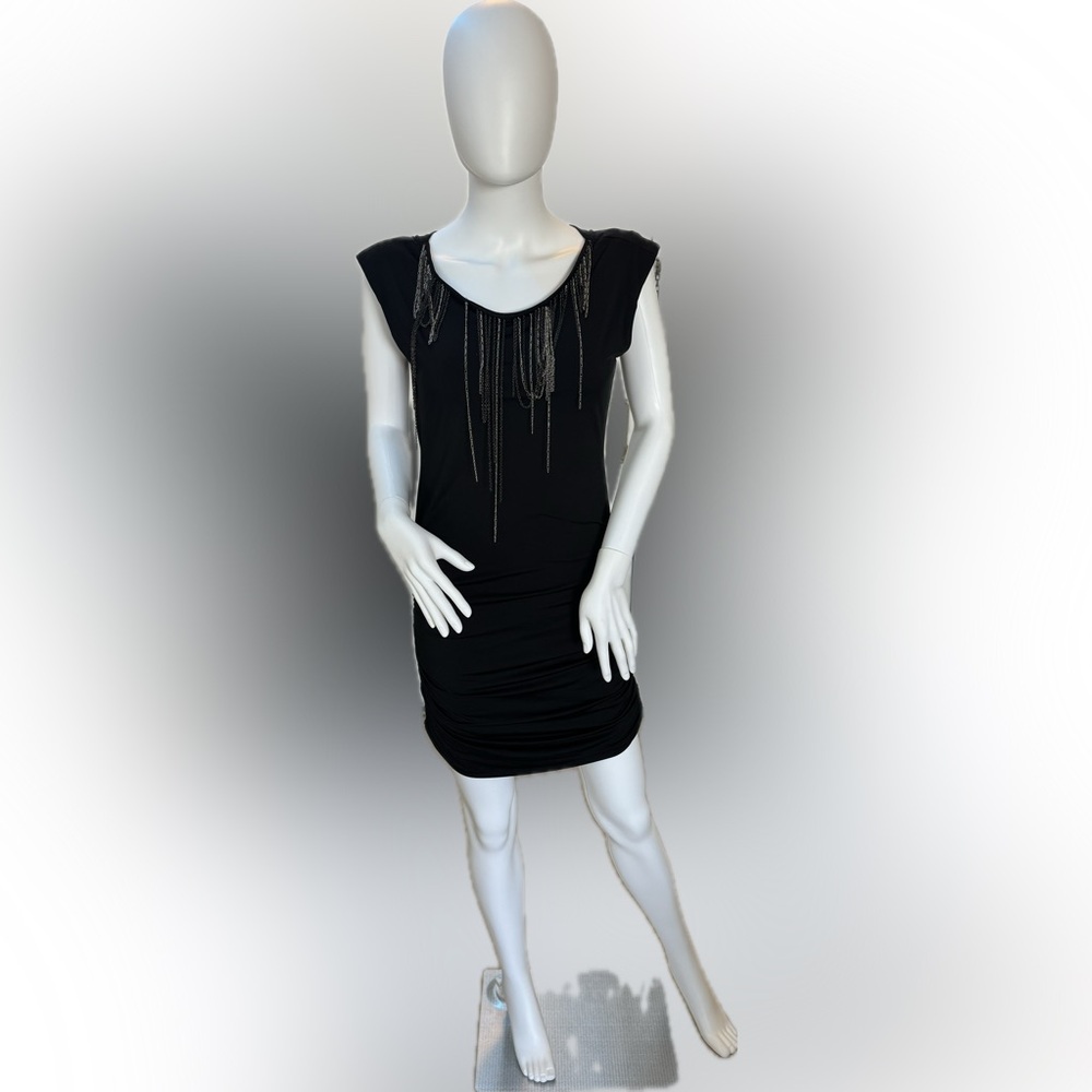 Forever 21 Black dress with chain details and shoulder pads